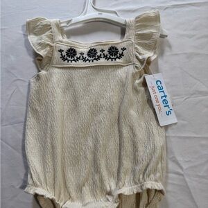 Carter's Ivory Romper with Black Floral Detail